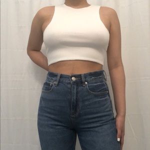 white raw hem zara crop top